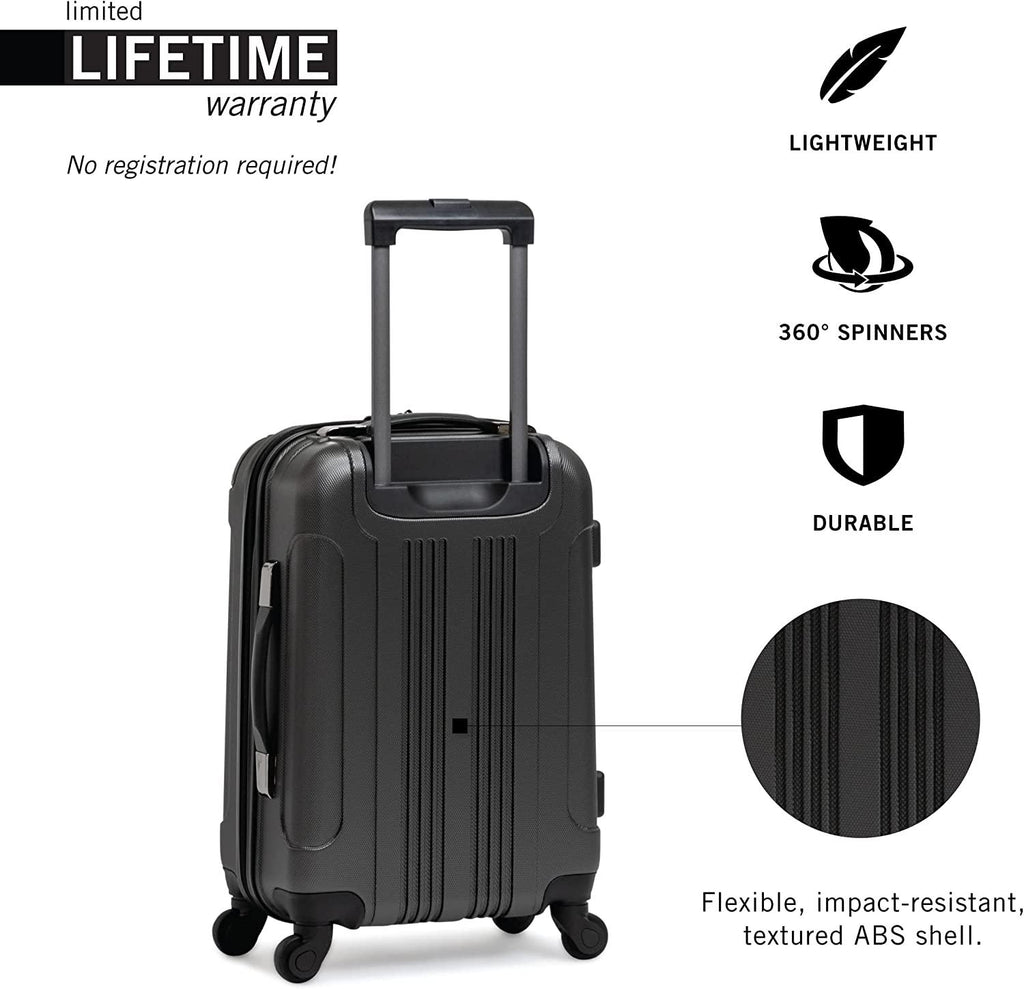 Out Of Bounds Luggage Collection Lightweight Durable Hardside 4-Wheel Spinner Travel Suitcase Bags, Charcoal, 28-Inch Checked