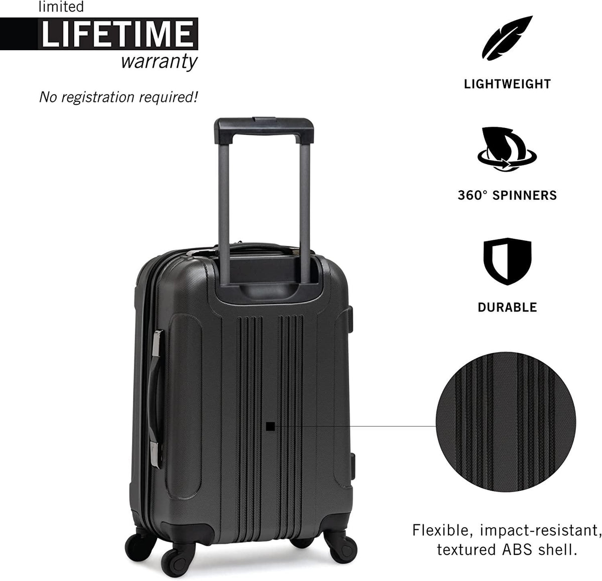Out Of Bounds Luggage Collection Lightweight Durable Hardside 4-Wheel Spinner Travel Suitcase Bags, Charcoal, 28-Inch Checked