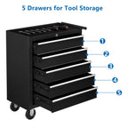5-Drawer Rolling Tool Chest w/Drawers & Lock, Tool StoraCabinet with Lockable Wheels, Top Cushion & Drawer Liners, Tool Organizer Box for Garage, Warehouse & Repair Sho