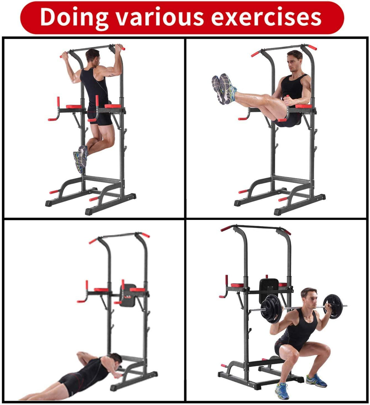 Power Tower with Cushion Home Gym Adjustable Height Pull-Up Station Dip Station Work Out Equipment