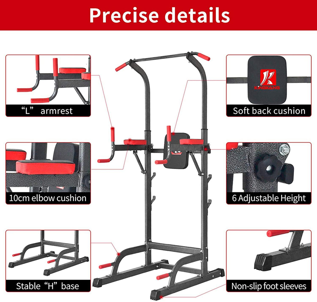 Power Tower with Cushion Home Gym Adjustable Height Pull-Up Station Dip Station Work Out Equipment