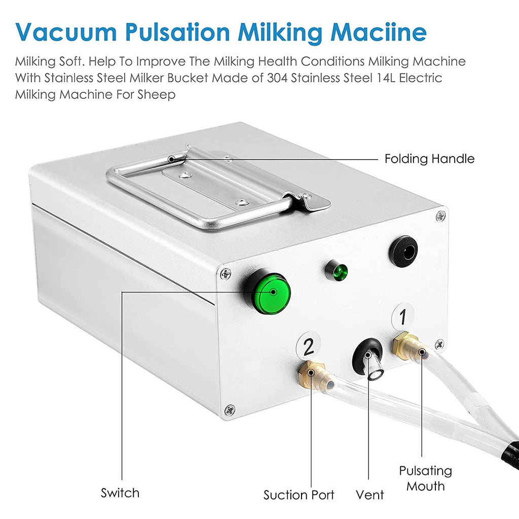 s smautop 14l electric pulsation milking machine single bucket piston vacuum pulsation milking machine goat milking supplies for cows cattle or sheep optional (use us plug)