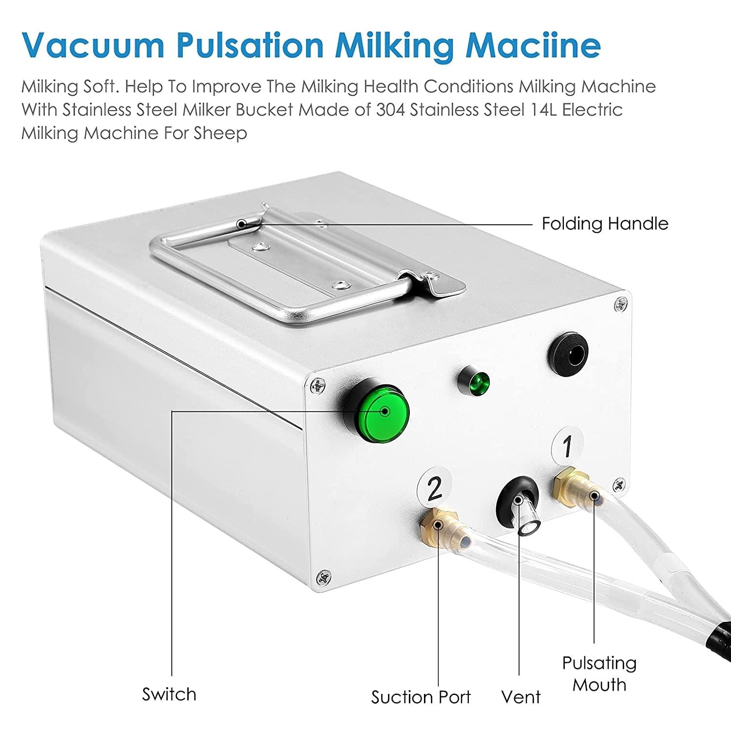 s smautop 14l electric pulsation milking machine single bucket piston vacuum pulsation milking machine goat milking supplies for cows cattle or sheep optional (use us plug)