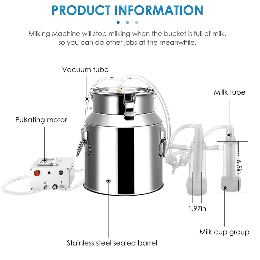s smautop 14l electric pulsation milking machine single bucket piston vacuum pulsation milking machine goat milking supplies for cows cattle or sheep optional (use us plug)