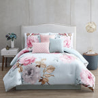 Riverbrook Home 7 pc Comforter Set, King, Spa/Blush, Ridgely, Printed, Polyfil Filling