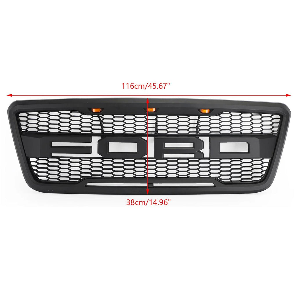 2004-2008 F150 Ford Black Raptor Style Black Front Mesh Hood Grill Grille Replacement With LED Generic