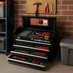 26-Inch 4-Drawer Portable Tool Chest, Metal StoraOrganizer Box, Black - Work Toolbox for Home Garaand Workshop with LocLid and Ball Bearing Slides