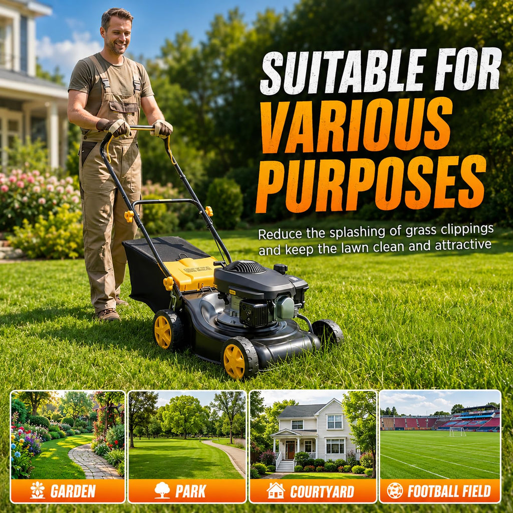 132CC Gas Lawn Mower 16-Inch with 45L Grass Bag and Height Adjustment | 4-stroke engine, 16-inch cutting width, 45L grass bag, 8-position height adjustment for small to medium yards