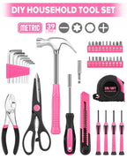 39pcs Pink Household Tool Set, Essential Hand Tool Kit with Plastic Toolbox for Home Repairs, DIY & Crafts, Perfect for Students & Everyday Use