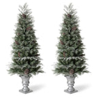 5 ft. Pre-Lit Pine Artificial Christmas Porch Tree with 180 Warm White Lights and Pine Cones (2-Pack)