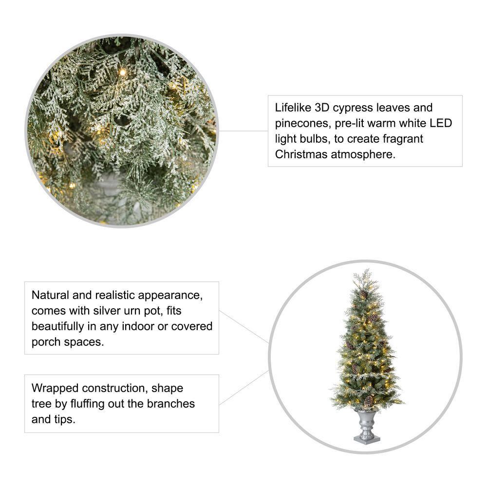 5 ft. Pre-Lit Pine Artificial Christmas Porch Tree with 180 Warm White Lights and Pine Cones (2-Pack)
