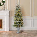 5 ft. Pre-Lit Pine Artificial Christmas Porch Tree with 180 Warm White Lights and Pine Cones (2-Pack)