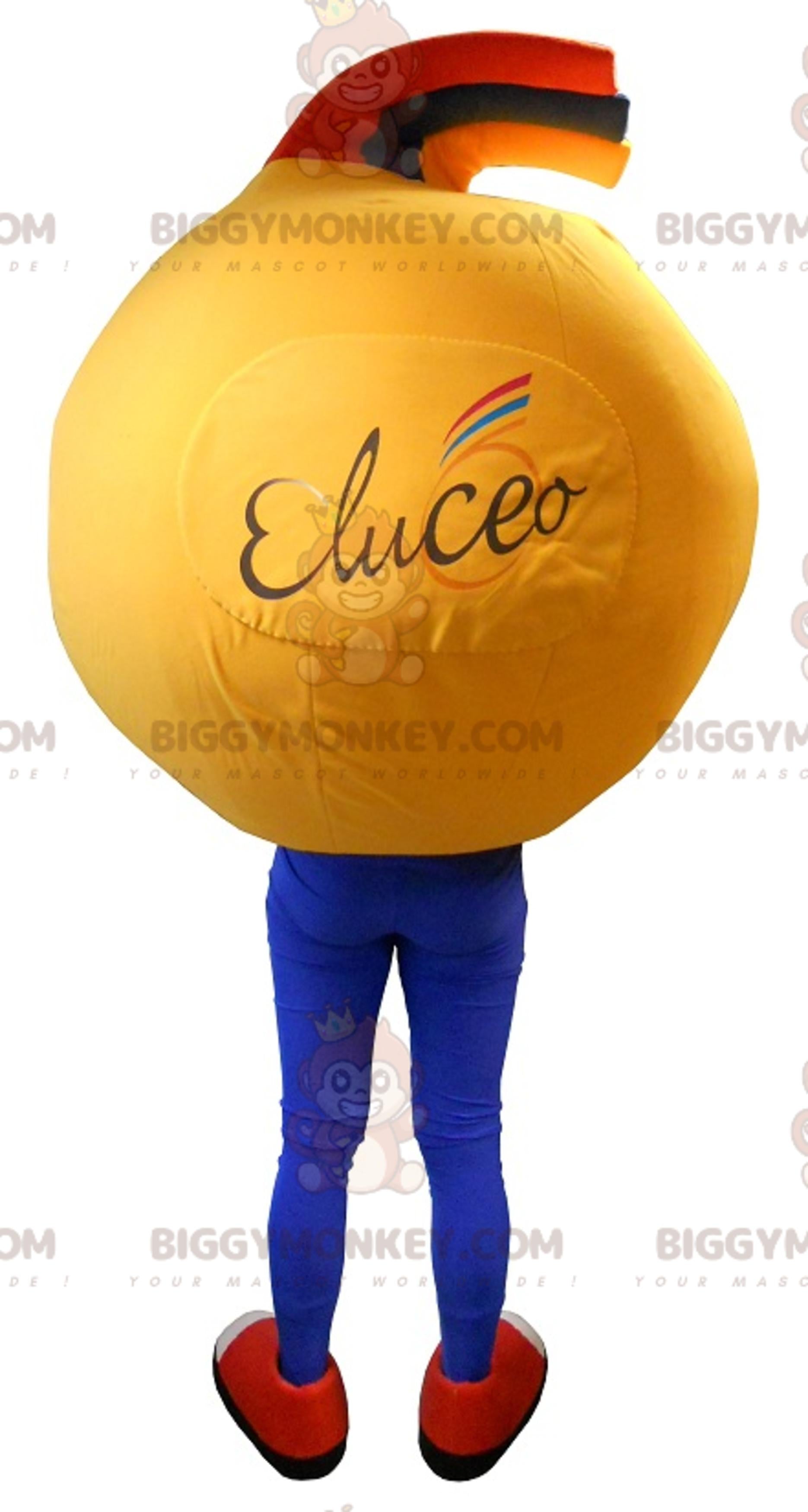 Very smiling yellow smiley face BIGGYMONKEYmascot costume. smiley costume