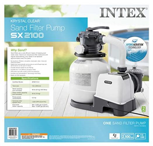 intex 26645eg sx2100 krystal clear sand filter pump for 12in, light grey