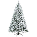 Hykolity 7.5 ft Snow Flocked Artificial Christmas Tree with Pine Cones, 1446 Tips, Metal Stand and Hinged Branches