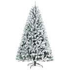 Hykolity 7.5 ft Snow Flocked Artificial Christmas Tree with Pine Cones, 1446 Tips, Metal Stand and Hinged Branches