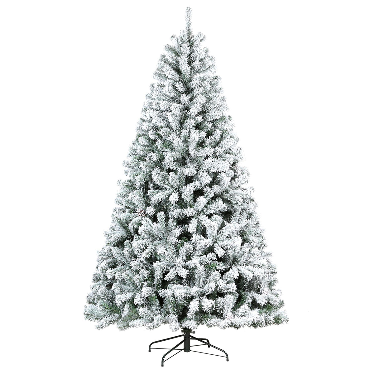 Hykolity 7.5 ft Snow Flocked Artificial Christmas Tree with Pine Cones, 1446 Tips, Metal Stand and Hinged Branches