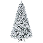 Hykolity 7.5 ft Snow Flocked Artificial Christmas Tree with Pine Cones, 1446 Tips, Metal Stand and Hinged Branches