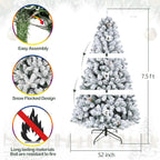 Hykolity 7.5 ft Snow Flocked Artificial Christmas Tree with Pine Cones, 1446 Tips, Metal Stand and Hinged Branches