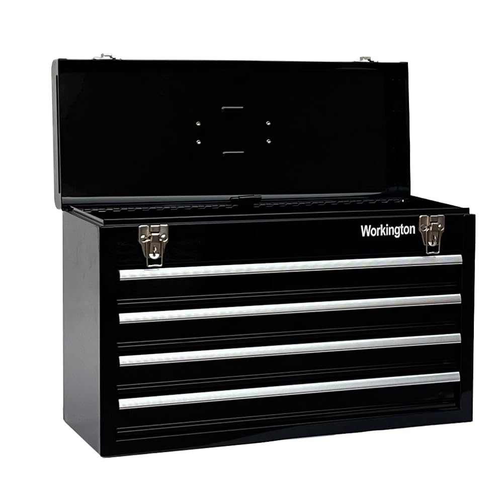 Portable Metal Tool Chest with 4 Drawers, 20" 4-Drawer Tool Chest Cabinet with Ball Bearing Drawer Slides, Steel Tool StoraBox Organizer 4004 Black