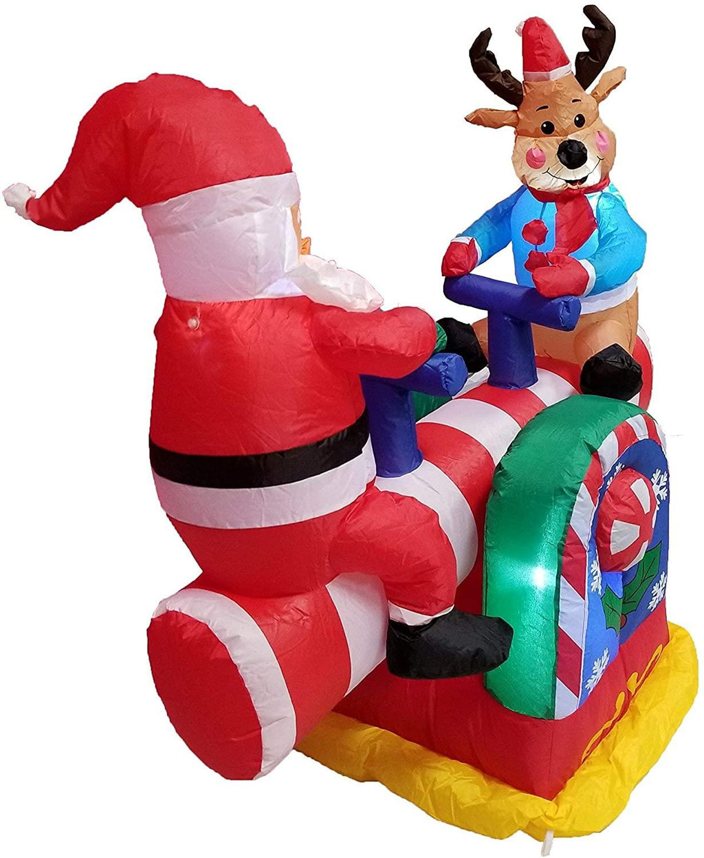 TWO CHRISTMAS PARTY DECORATIONS BUNDLE, Includes 4 Foot Tall Animated Inflatable Santa Claus Reindeer on Teeter Totter, and 9 Foot Long Inflatable Penguin Reindeer Polar Bear Christmas Tree Slide