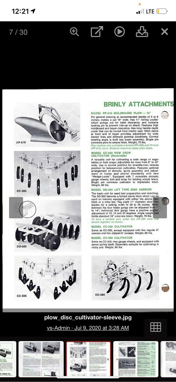 Brinly Sleeve Hitch CC sweep set NOS very rare Tool Bar