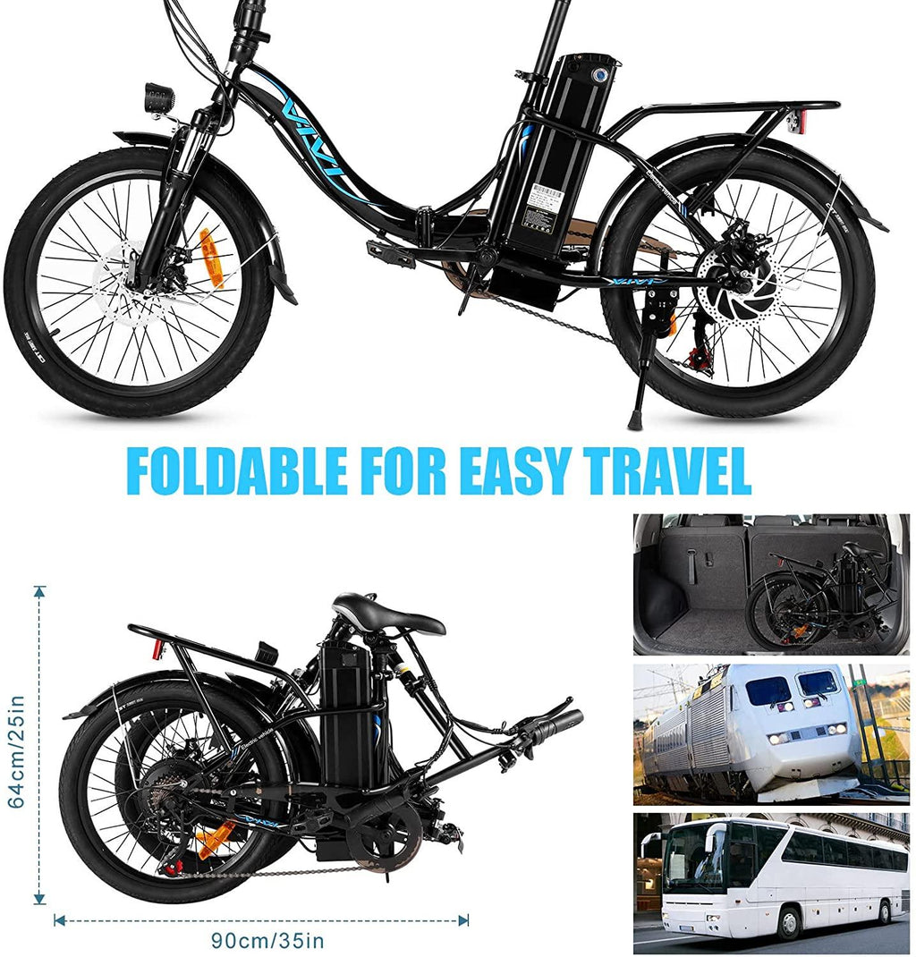 VIVI 350W 10.4AH Electric Bike Foldable Electric Bicycle,20" Ebike Electric City Cruiser Bike with Suspension Fork,7-Speed, Throttle and Pedal Assist For Adults Women