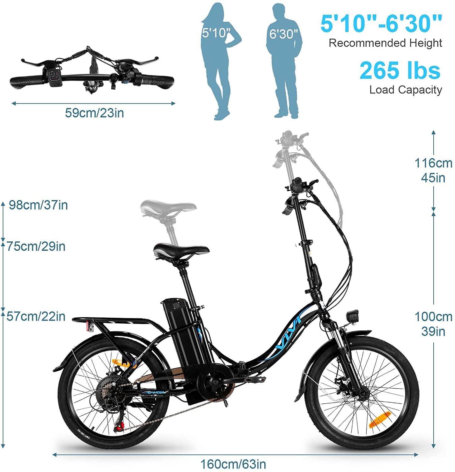 VIVI 350W 10.4AH Electric Bike Foldable Electric Bicycle,20" Ebike Electric City Cruiser Bike with Suspension Fork,7-Speed, Throttle and Pedal Assist For Adults Women
