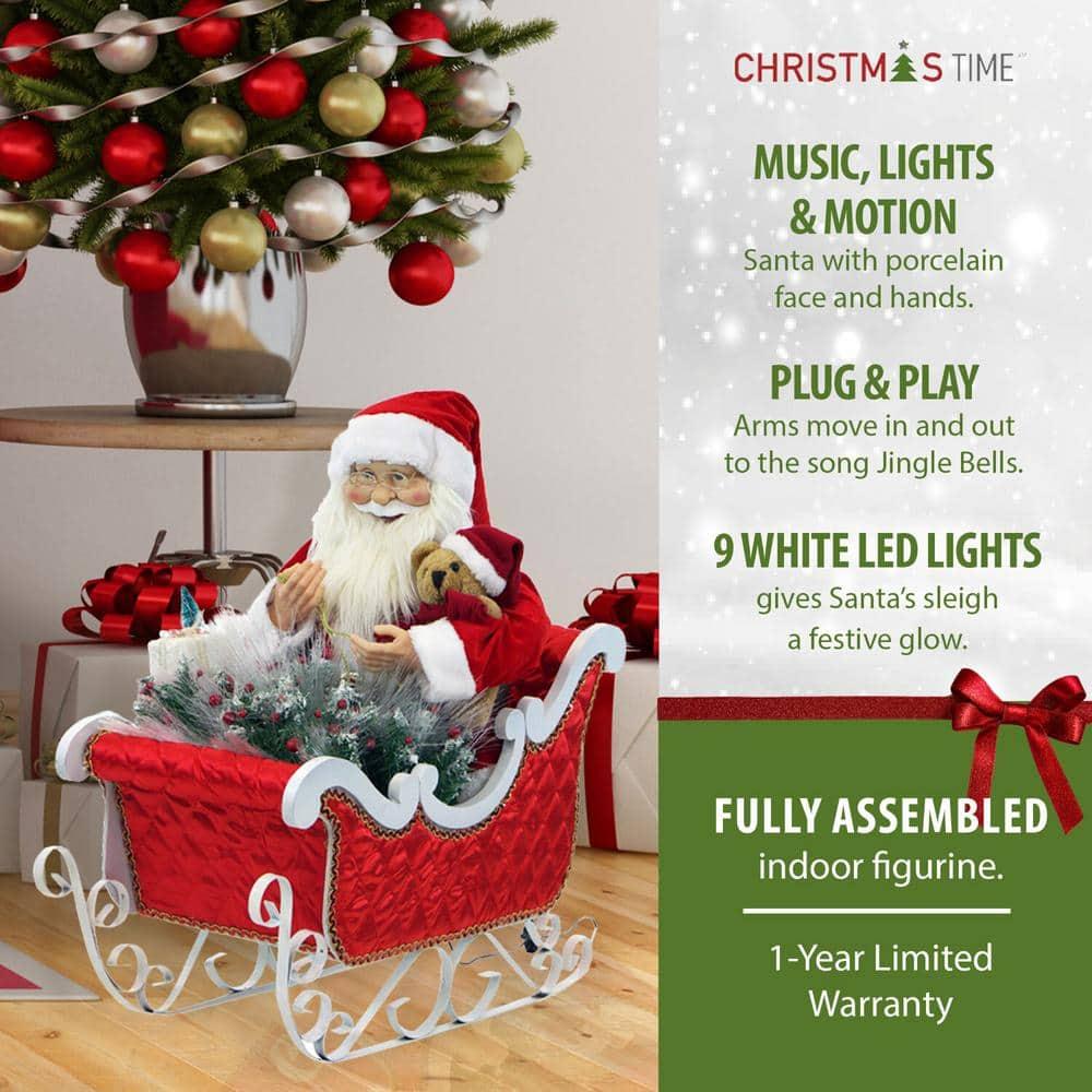 28 in. Christmas Animated Santa Claus in Sleigh with Music, Lights and Motion