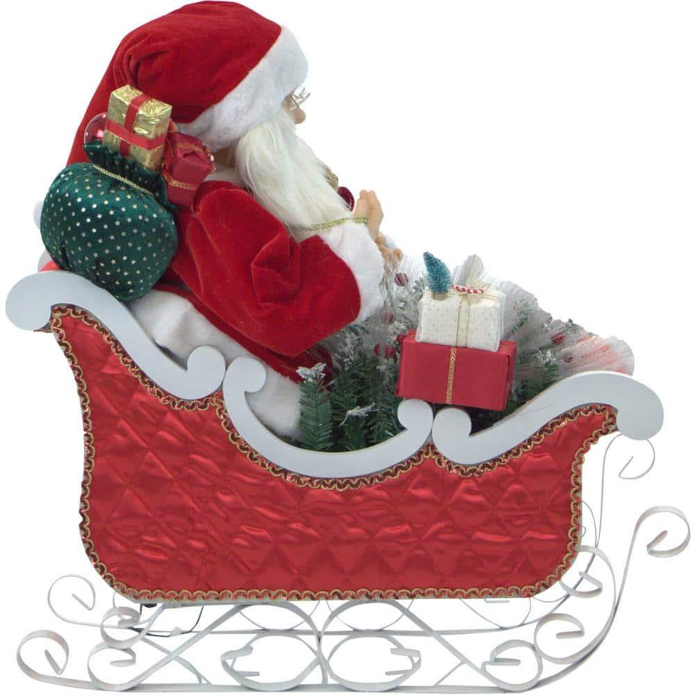 28 in. Christmas Animated Santa Claus in Sleigh with Music, Lights and Motion