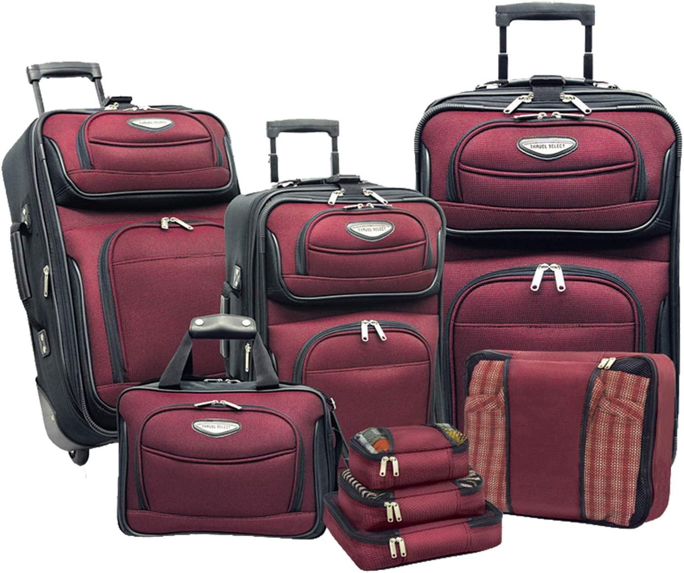Amsterdam Expandable Rolling Upright Luggage, Burgundy, 8-Piece Set