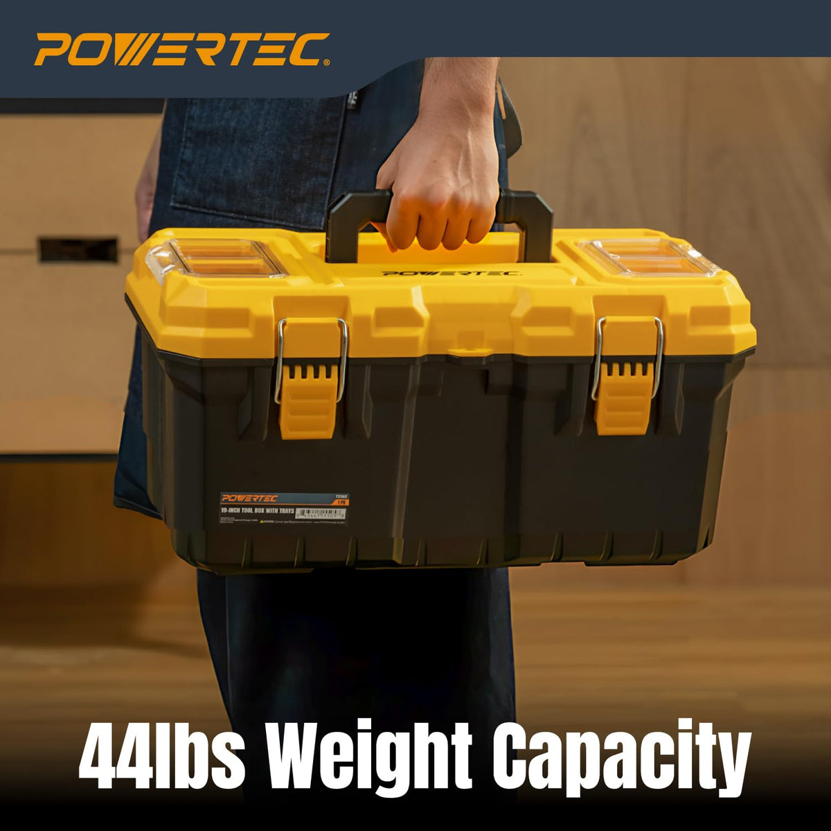 19-Inch Tool Box with Trays - Lockable, Metal Latch, Organizer, Portable Storafor Tools, Small or Mid-Sized Parts (72362)