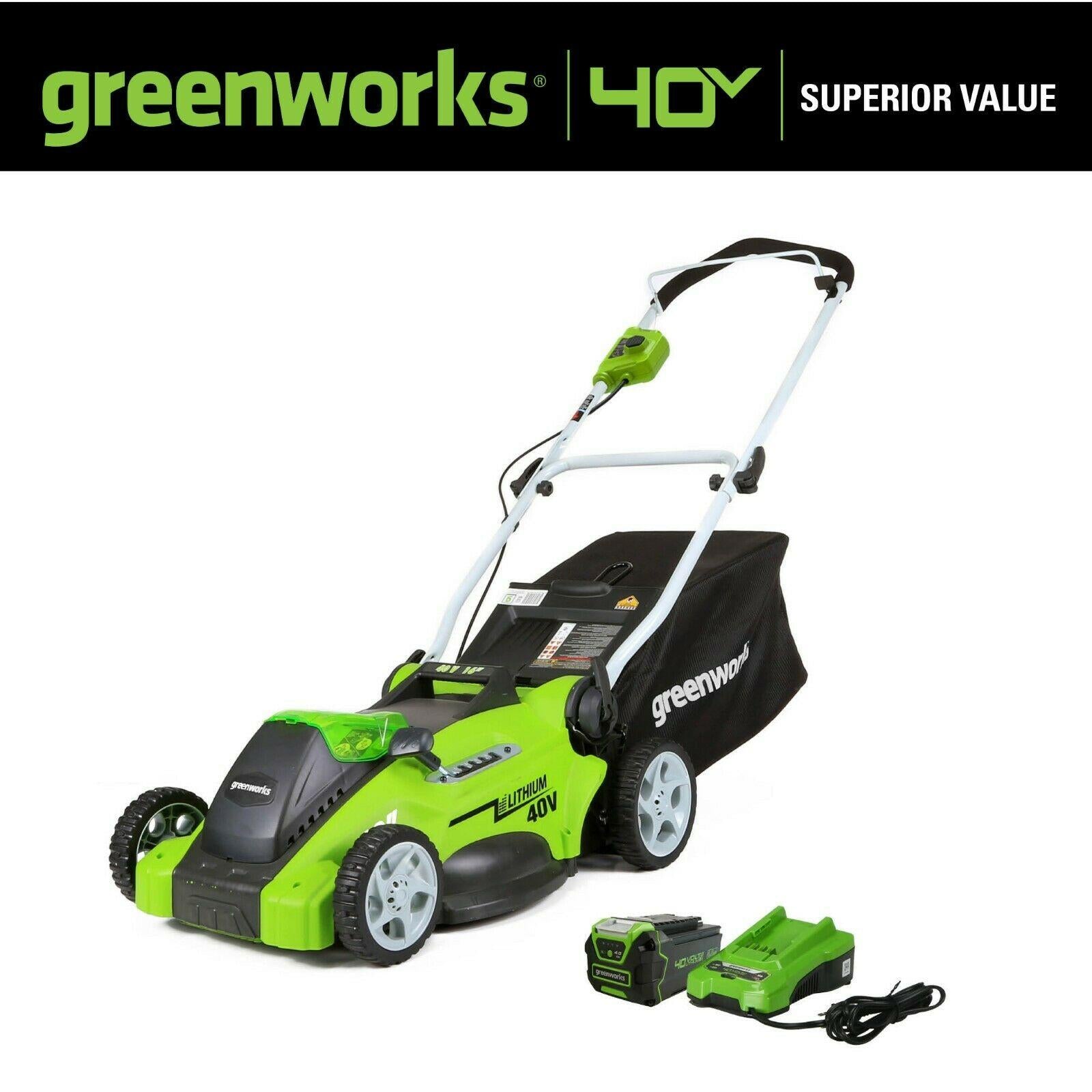 Greenworks G-MAX 40V 16'' Cordless Lawn Mower with 4Ah Battery - 25322 Model