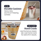 EIM402 Old Fashioned 4 Quart  Bucket Electric Ice Cream Maker Machine, Bonus Classic Die-Cast Hand Crank for Churning, Uses Ice and Rock Salt Churns Ice Cream in Minutes