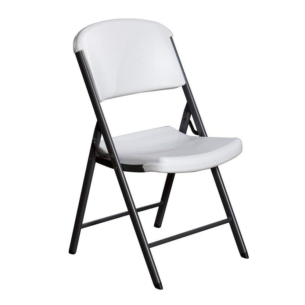 White / Gray Metal Frame Stackable Folding Chair (Set of 9)