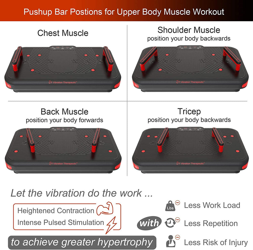 VT Vibration Plate - Pivotal Oscillation 5-14Hz - Advanced Mechanical  - Pushup Bars for Upper Body Exercise - Model VT027