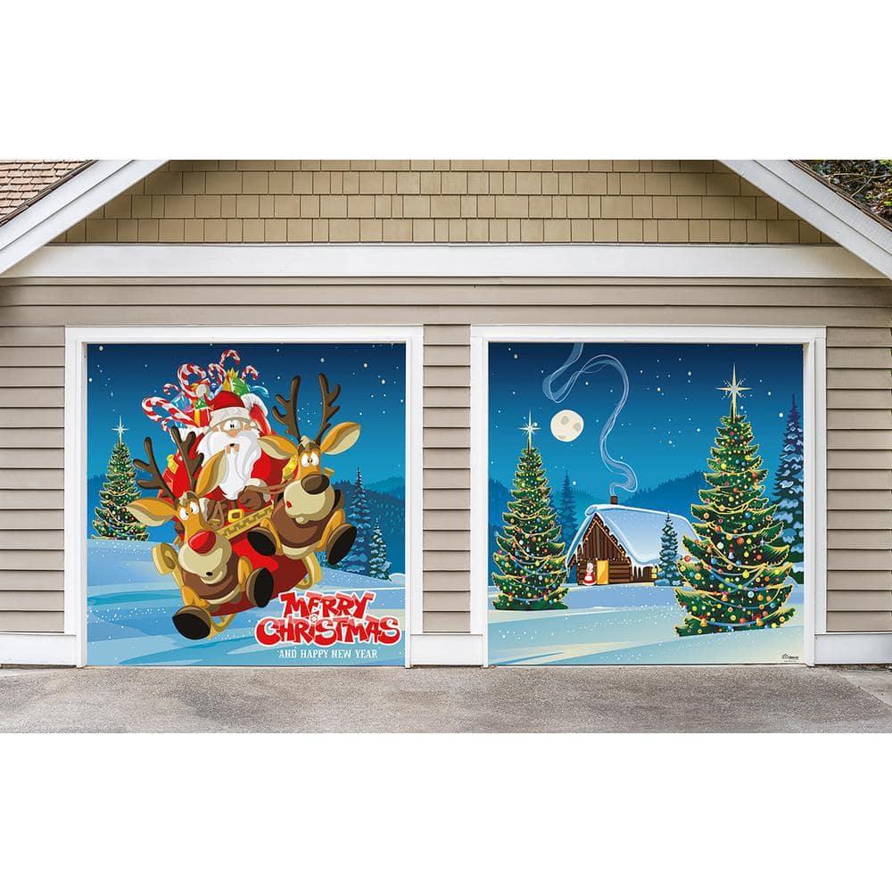 7 ft. x 8 ft. Santa's Take off-Outdoor Holiday 2-Car Split Garage Door Decor Mural for Split Car Garage, 2-Graphic Kit