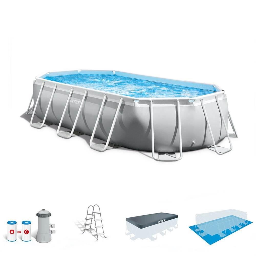 26795EH Prism Frame 16.5ft x 9ft 48in Outdoor Frame Above Ground Oval Swimming Pool Set with Filter Pump, Pool Cover and
