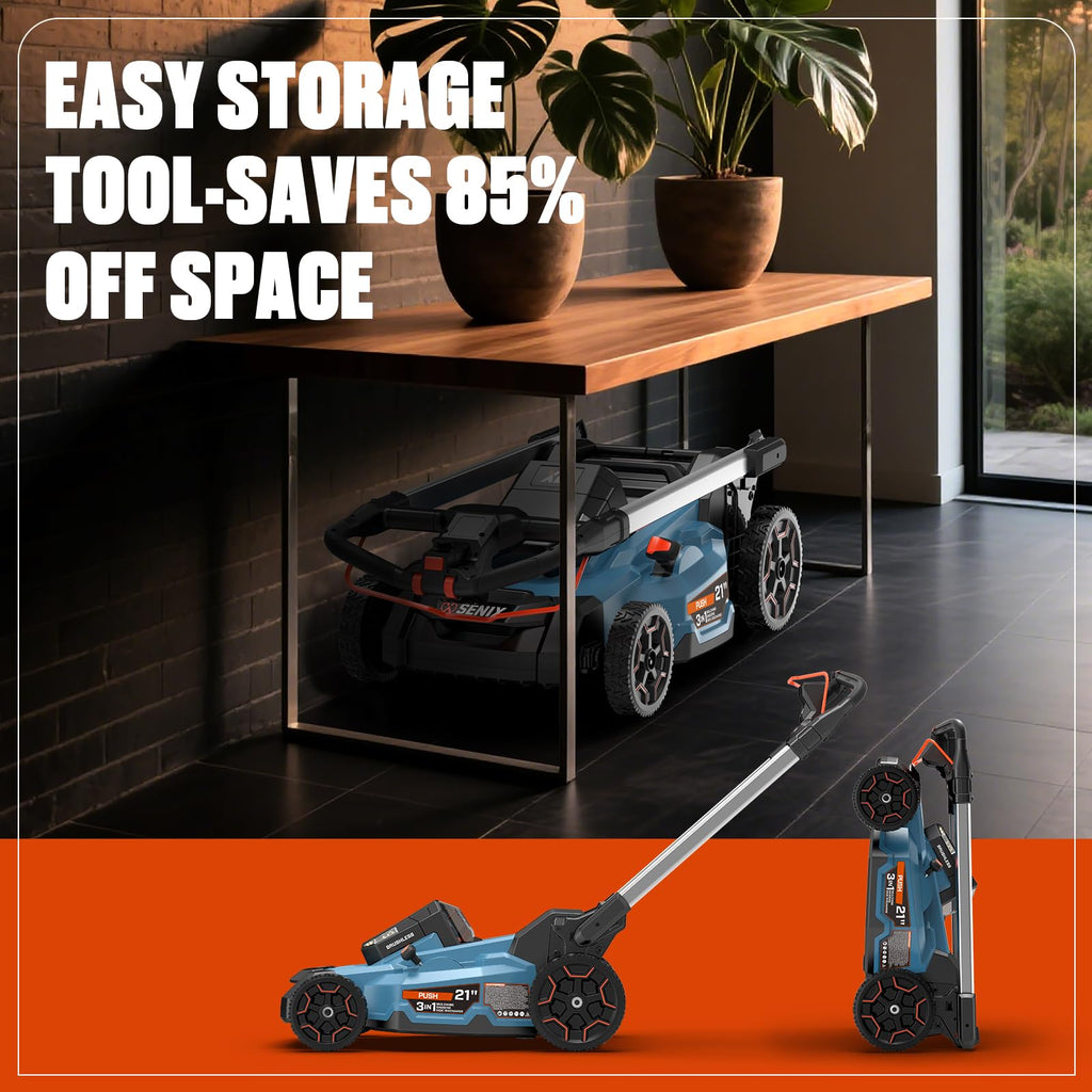 21" 60V Electric Push Lawn Mower, Cordless Push Mower with 6.0Ah Battery &amp; Charger, 7-Height Adjustment, LED Light (Note: Battery &amp; Mower Shipped Separately)