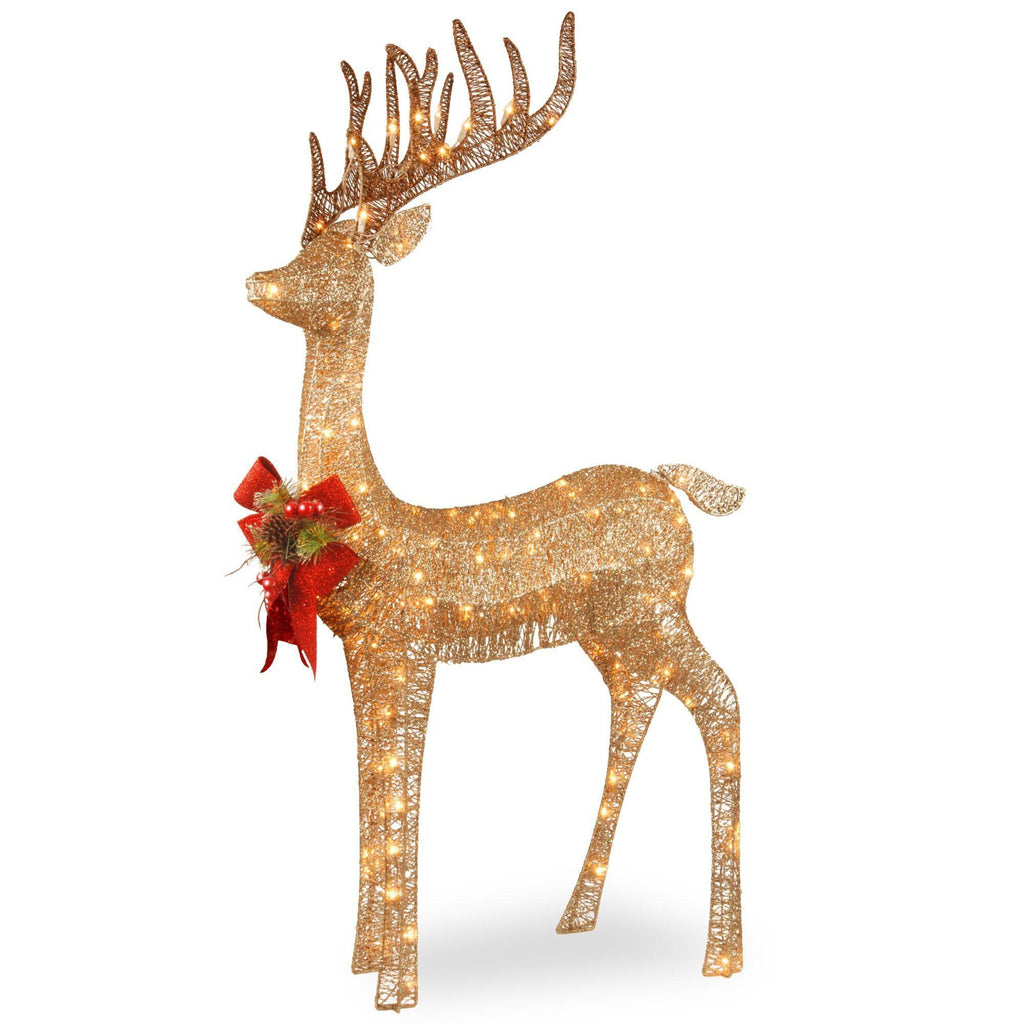 48" Champagne Gold and Red Pre-lit Standing Reindeer Christmas Decoration - White LED Lights