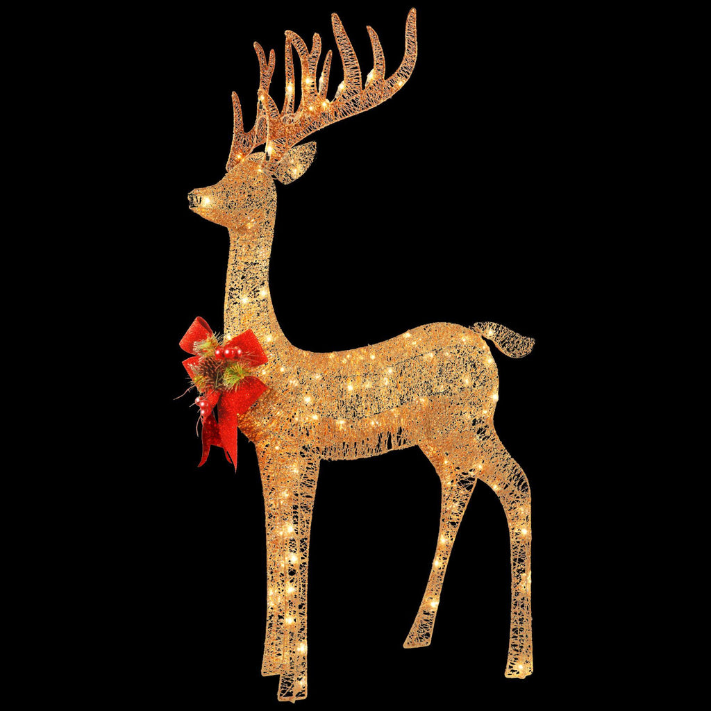 48" Champagne Gold and Red Pre-lit Standing Reindeer Christmas Decoration - White LED Lights