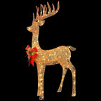 48" Champagne Gold and Red Pre-lit Standing Reindeer Christmas Decoration - White LED Lights