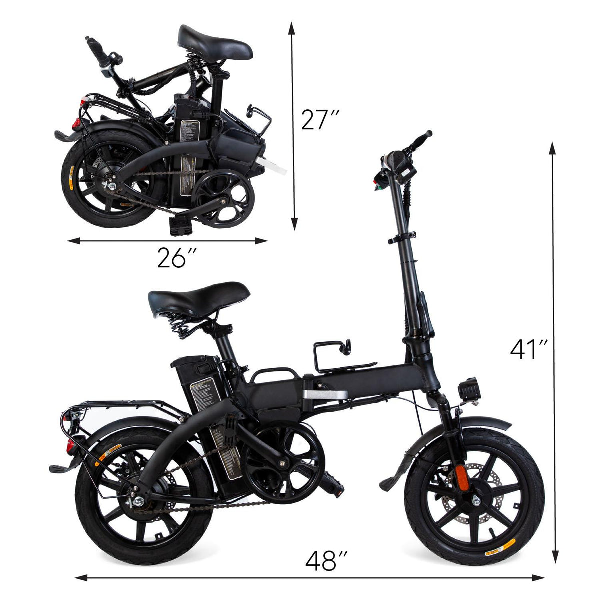 xprit 14 In. Folding Electric Bike, Light Weight, LCD Display, Full Throttle and Pedal Assist, Black
