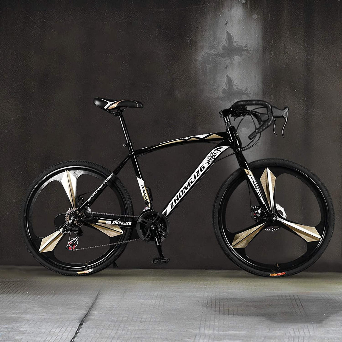 amidoa Road Bike Aluminum 700C Wheels 21 Speed Dual Disc Brakes Full Suspension 26 inch Road Bicycles with Simanos Aluminum Frame for Men Women(Gold), Small