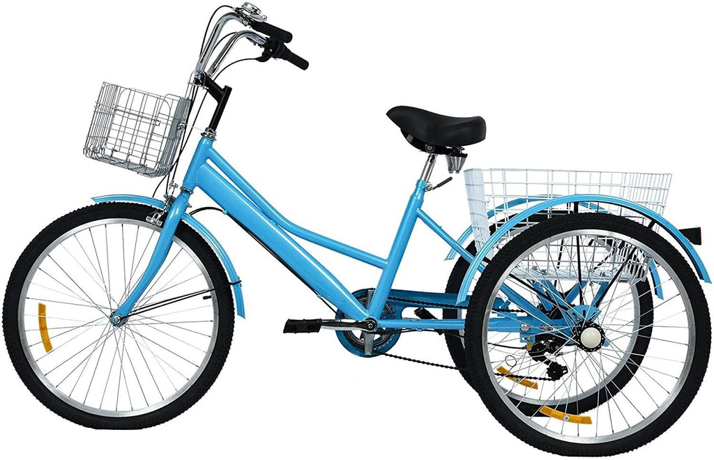Adult Tricycle Bikes 20/24/26 inch with Basket, 3 Wheels (Fat Tire) 1/7 Speed Complete Cruiser Bikes, Three Wheel Adult Trikes Bicycles for Shopping, Men's and Women's Cruiser Trike