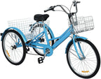 Adult Tricycle Bikes 20/24/26 inch with Basket, 3 Wheels (Fat Tire) 1/7 Speed Complete Cruiser Bikes, Three Wheel Adult Trikes Bicycles for Shopping, Men's and Women's Cruiser Trike