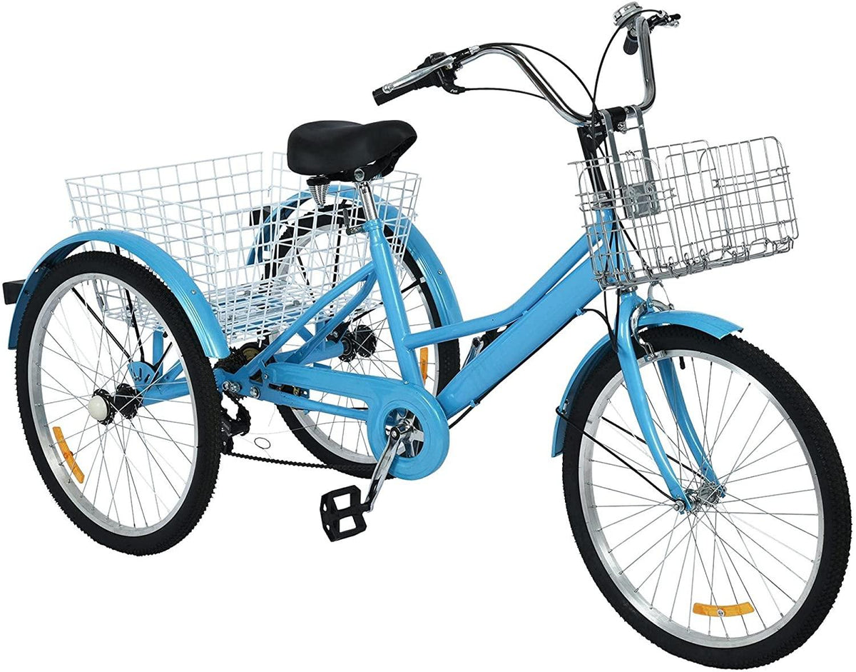 Adult Tricycle Bikes 20/24/26 inch with Basket, 3 Wheels (Fat Tire) 1/7 Speed Complete Cruiser Bikes, Three Wheel Adult Trikes Bicycles for Shopping, Men's and Women's Cruiser Trike