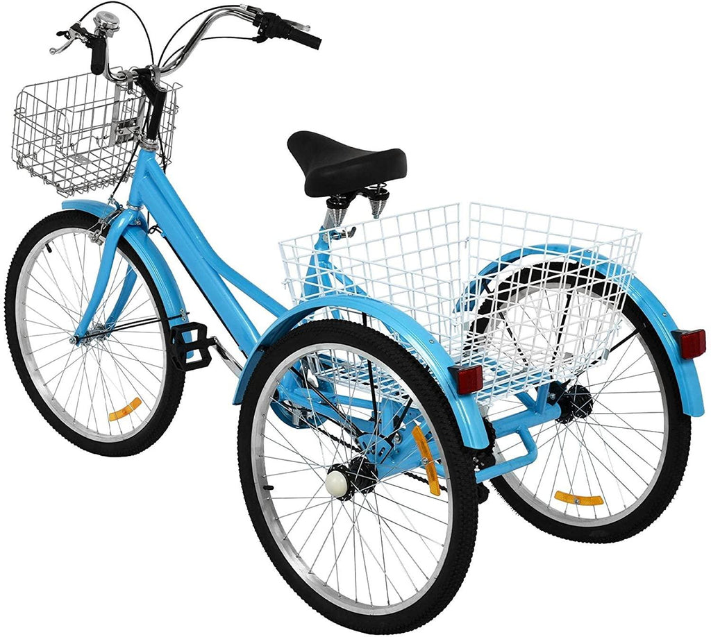 Adult Tricycle Bikes 20/24/26 inch with Basket, 3 Wheels (Fat Tire) 1/7 Speed Complete Cruiser Bikes, Three Wheel Adult Trikes Bicycles for Shopping, Men's and Women's Cruiser Trike