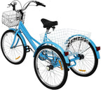 Adult Tricycle Bikes 20/24/26 inch with Basket, 3 Wheels (Fat Tire) 1/7 Speed Complete Cruiser Bikes, Three Wheel Adult Trikes Bicycles for Shopping, Men's and Women's Cruiser Trike