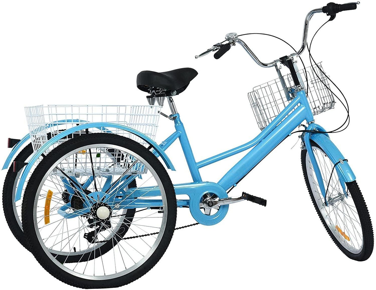 Adult Tricycle Bikes 20/24/26 inch with Basket, 3 Wheels (Fat Tire) 1/7 Speed Complete Cruiser Bikes, Three Wheel Adult Trikes Bicycles for Shopping, Men's and Women's Cruiser Trike